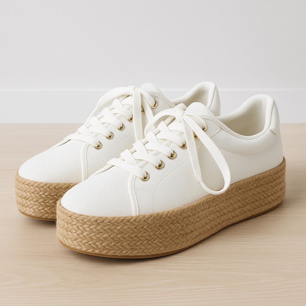 H&M White Canvas Espadrille Platform Sneakers – Size 8 (EU39) – NWT/Never Worn